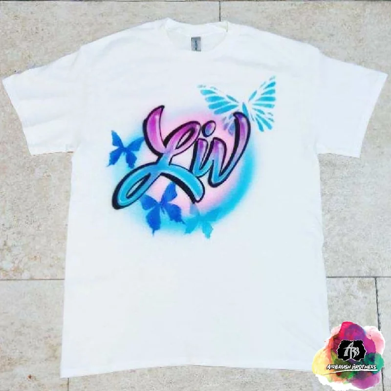 Airbrush Butterflies w/ Two Tone Name Shirt Design