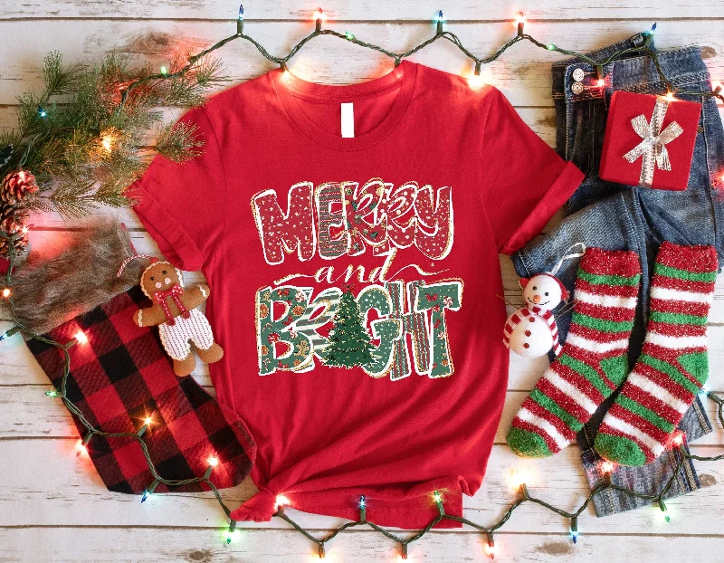 Merry And Bright Christmas T-shirt Preppy Leopard Christmas Tee Women's Merry Christmas T-shirt Merry And Bright Christmas Gift G144