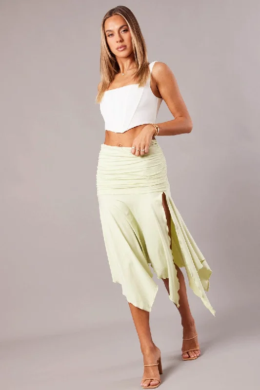 Green Handkerchief Midi Asymmetric Skirt