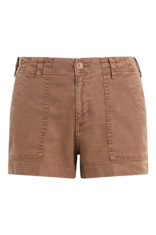 Utility Tab Trouser Shorts In Sahara Brown