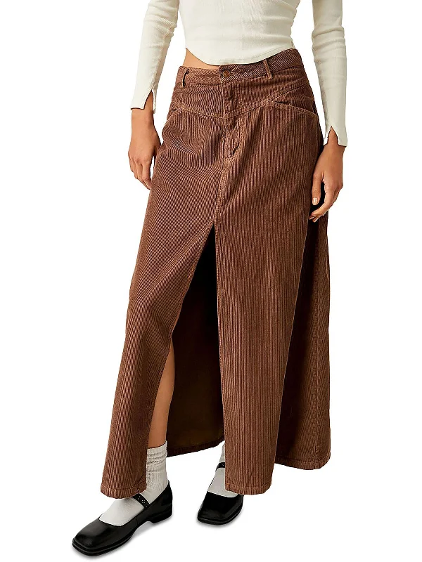 Womens Corduroy Mid Rise Maxi Skirt