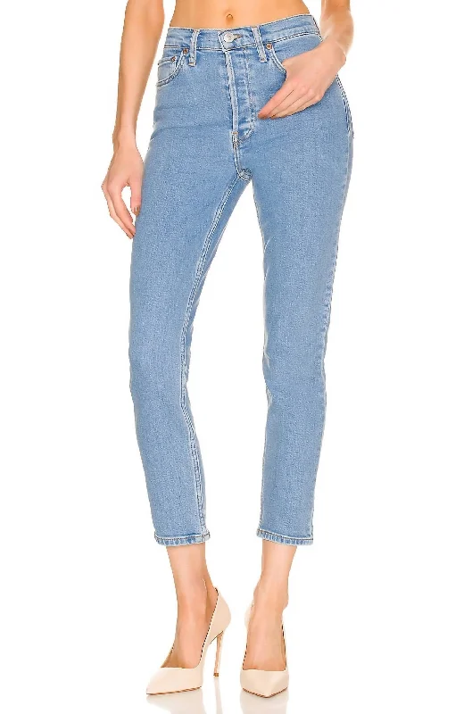 90S High Rise Ankle Crop Jeans In Blue Stone