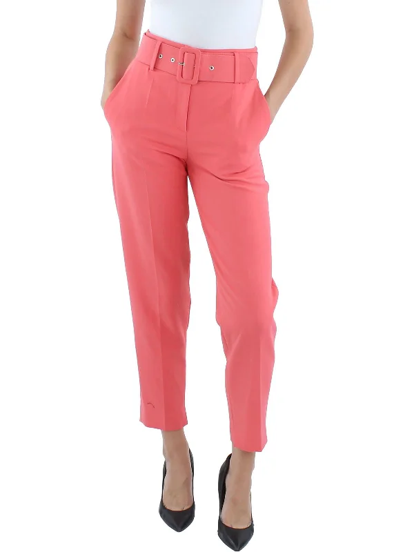 Hasanu Womens Belted Polyester Trouser Pants