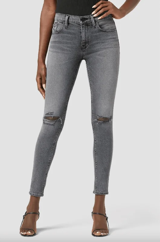 Nico Midrise Super Skinny Ankle Jean In Grey Distressed