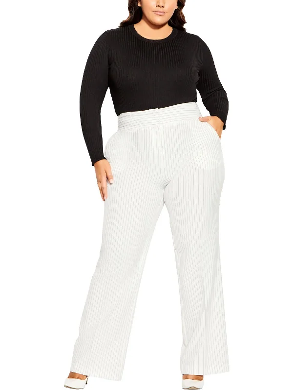 Plus Womens High rise Pockets Wide Leg Pants