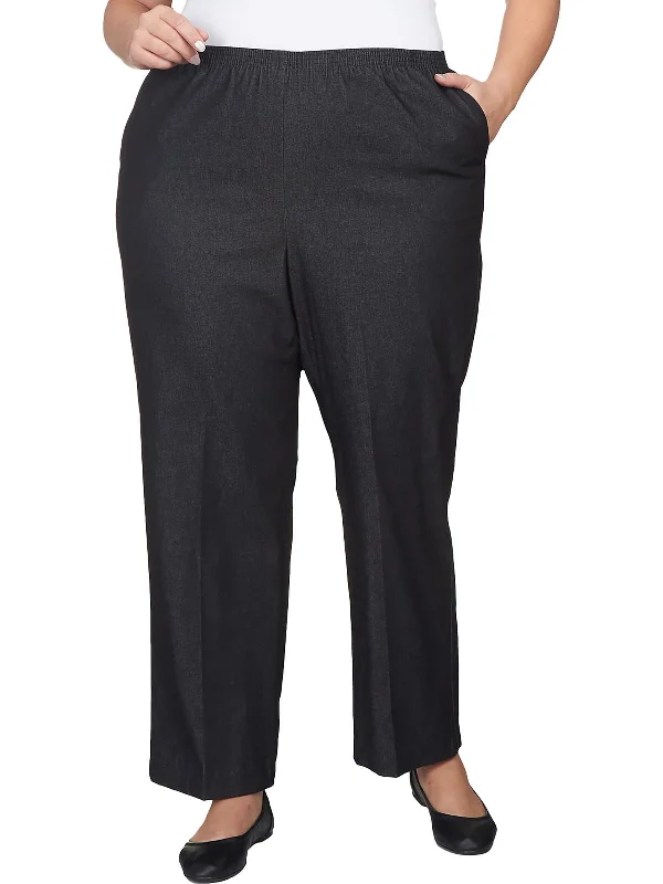 Plus Womens Mid Rise Elastic Straight Leg Pants