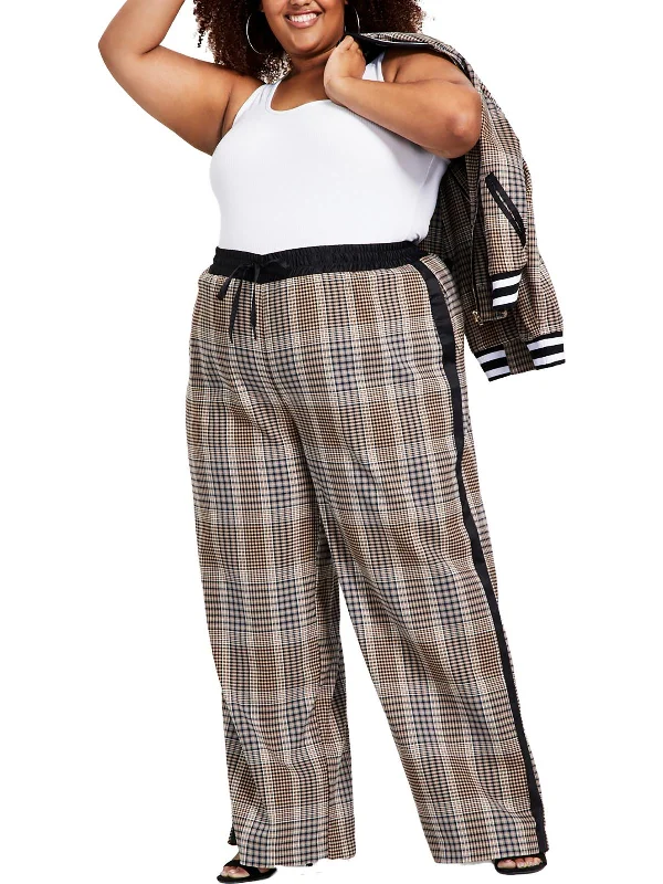 Plus Womens Plaid Pull On Wide Leg Pants