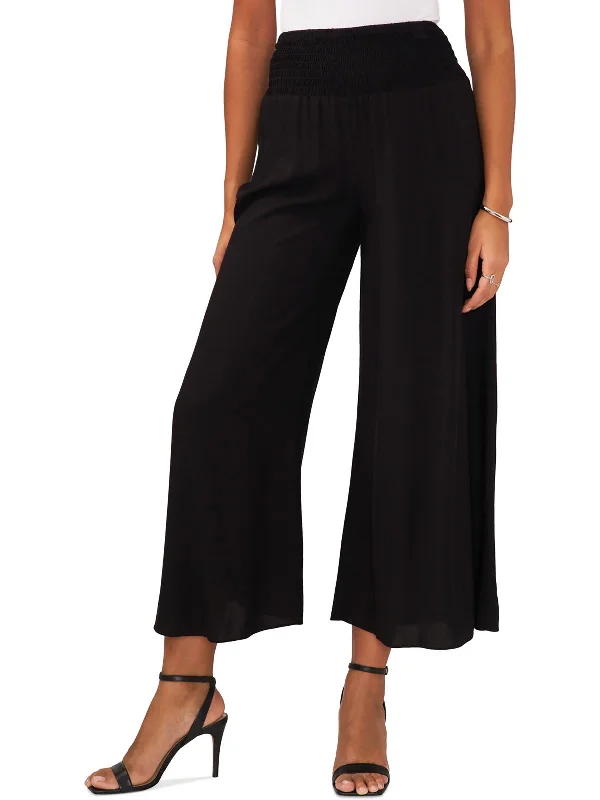 Womens Smocked Rayon Wide Leg Pants