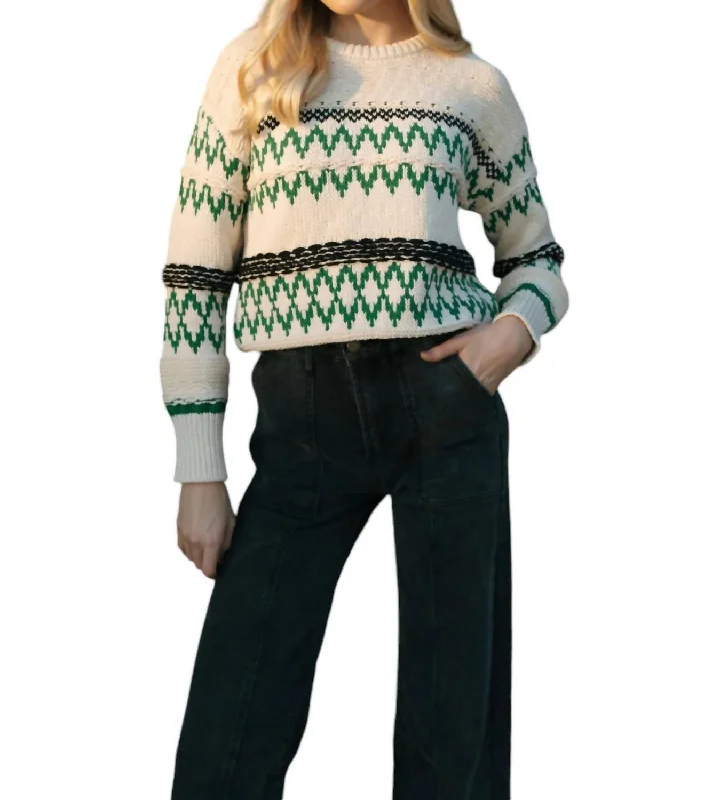 Aztec Sweater In Green/cream