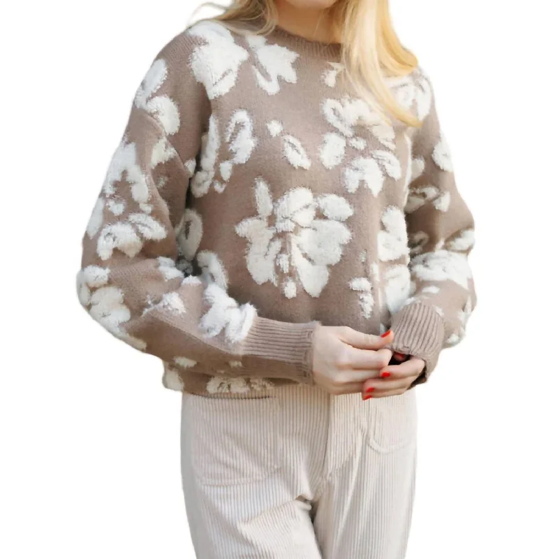 Floral Sweater In Taupe