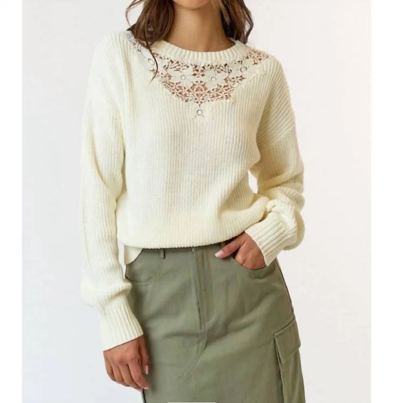 Lace Top Sweater In Ivory