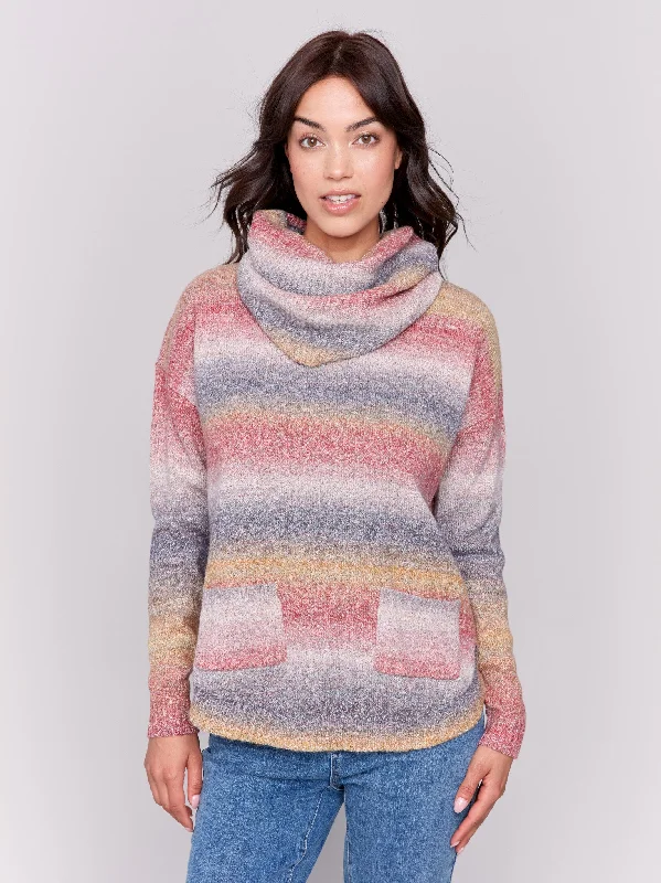 Sweater with Removable Scarf - Pink