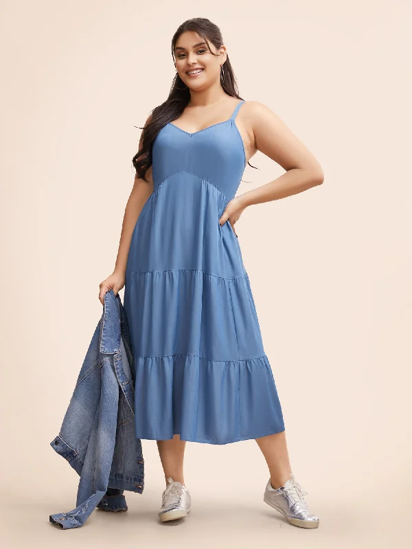 Solid Ruffle Layered Hem Cami Dress