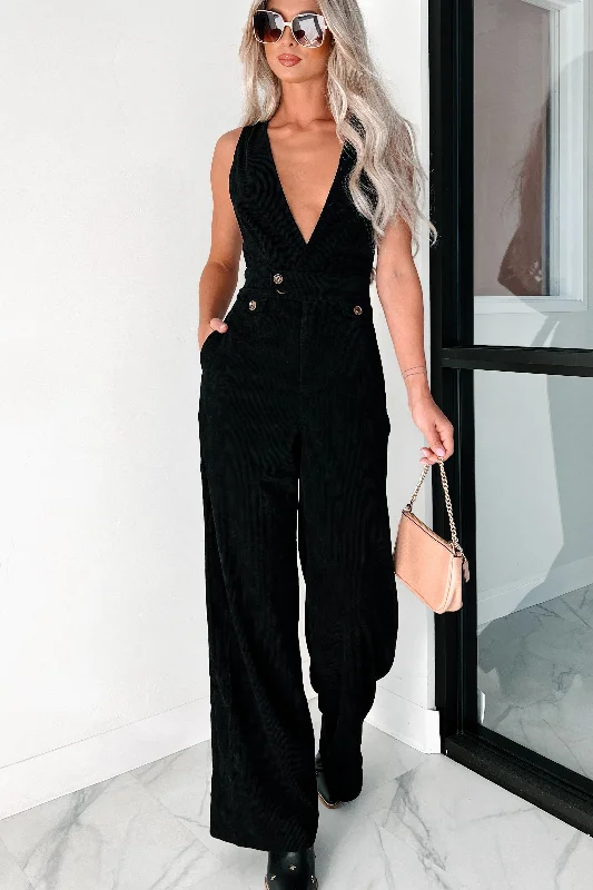 Decisions To Make V-Neck Corduroy Jumpsuit (Black)