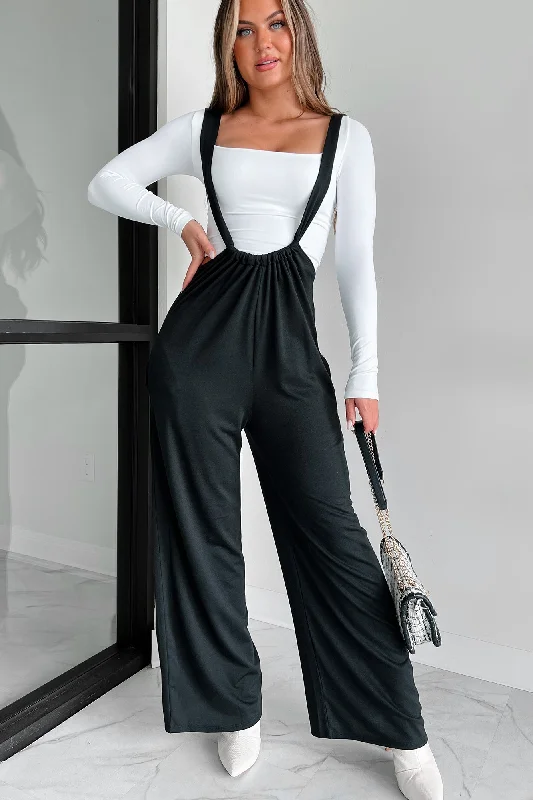 Message Received Wide Leg Suspender Jumpsuit (Black)