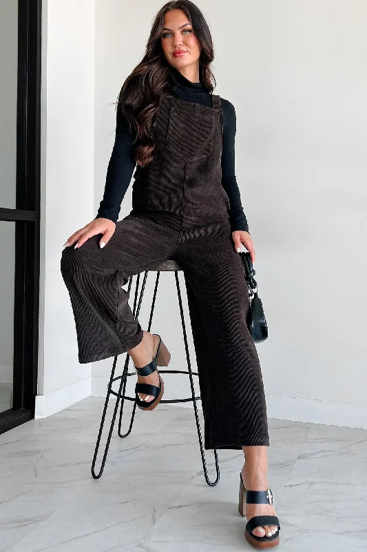 Playful Impression Soft Corduroy Overall Jumpsuit (Dark Brown)