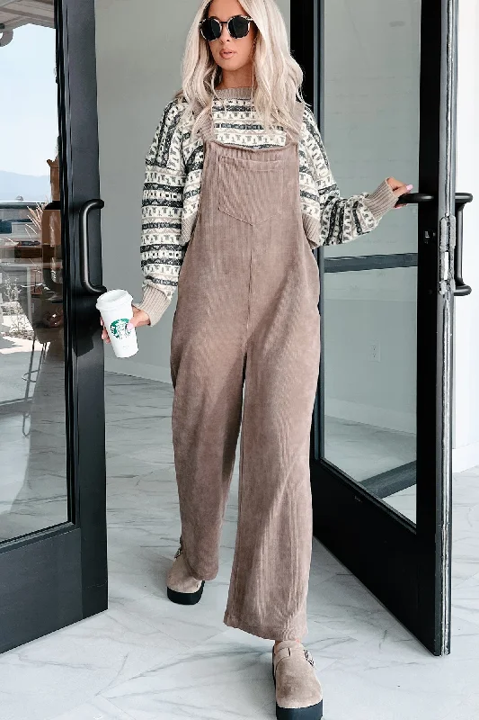 Playful Impression Soft Corduroy Overall Jumpsuit (Mocha)