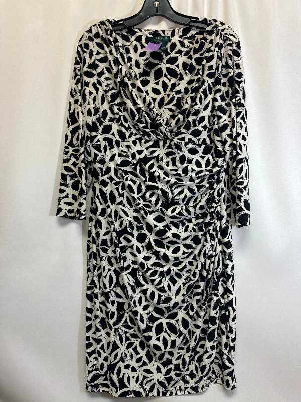 Black & White Dress Casual Midi Lauren By Ralph Lauren, Size L