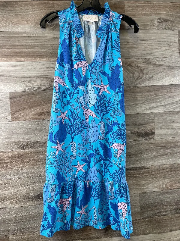 Blue & Pink Dress Casual Midi Pappagallo, Size M