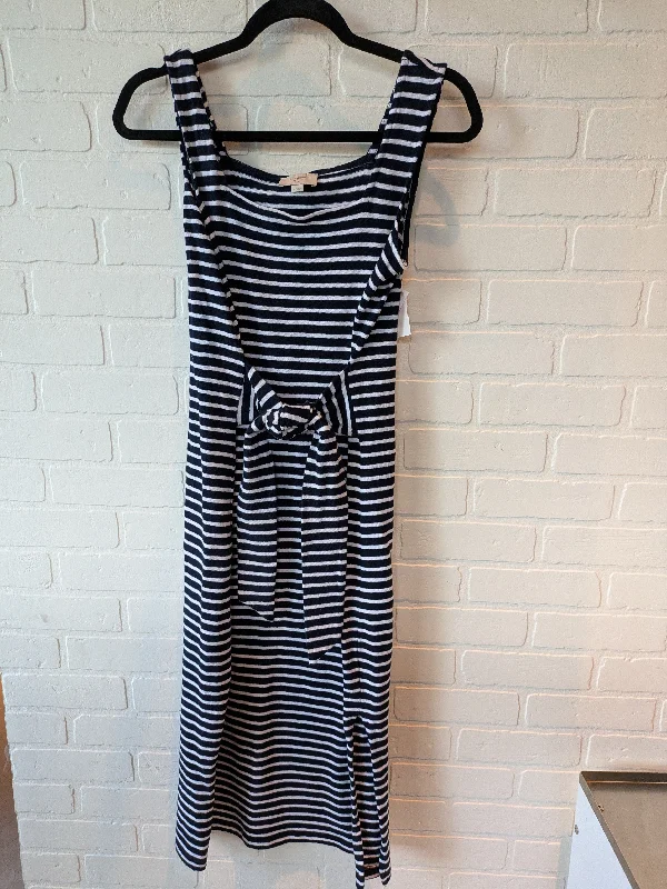 Blue & White Dress Casual Midi Loft, Size S