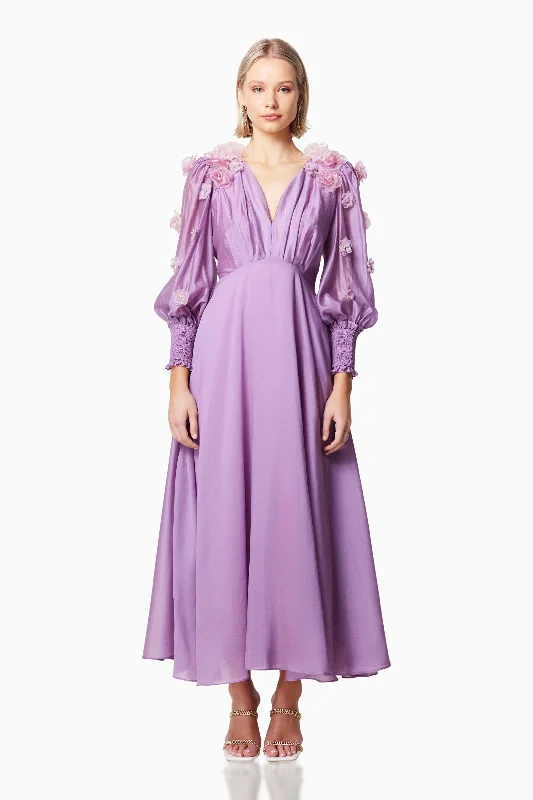 Nectar 3D Rosette Maxi Dress In Purple