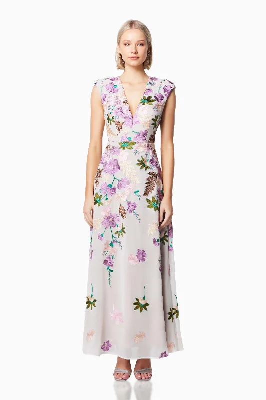 Venetian Floral Maxi Dress In Purple