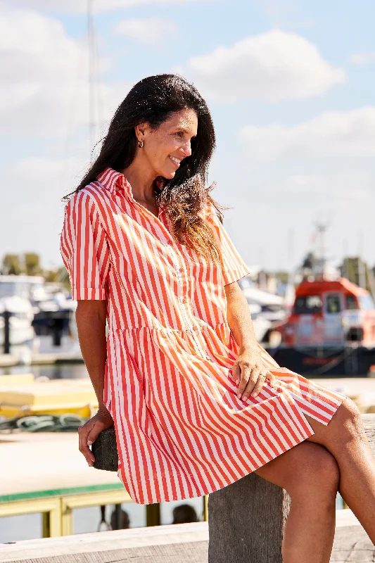 Betty Basics Denver Cotton Dress Tangerine Stripe