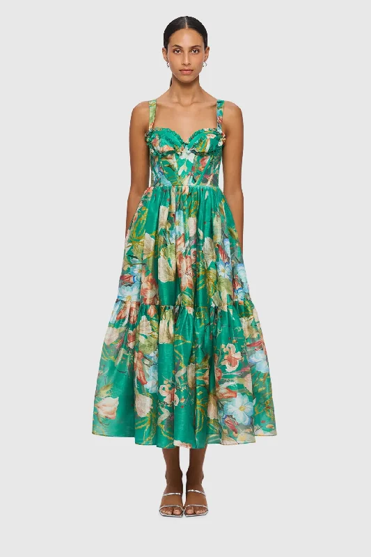 Leo Lin Rose Bustier Midi Dress - Opulent Print in Verdant