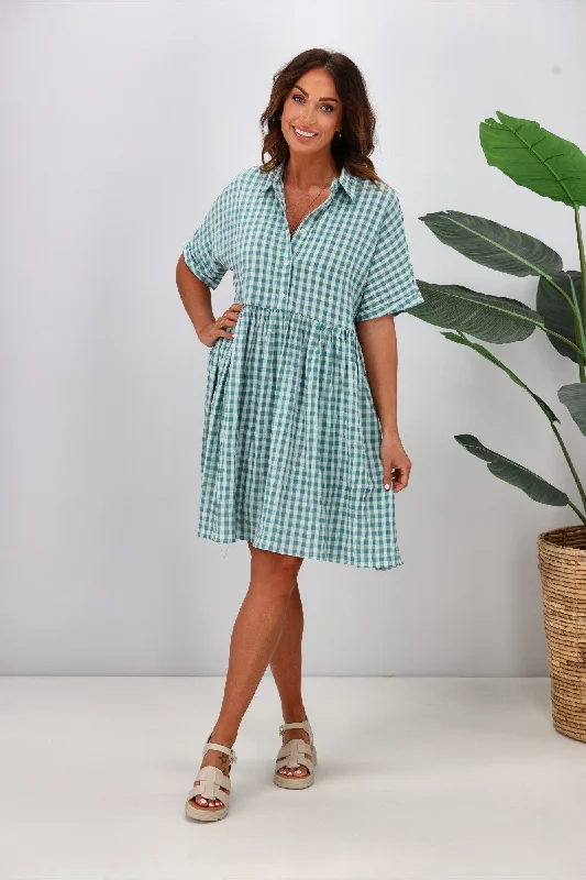 Shine On Label Lyra Shirt Dress Teal Gingham