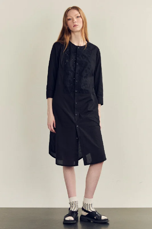 Voile 3/4 Sleeve Trent Dress - black