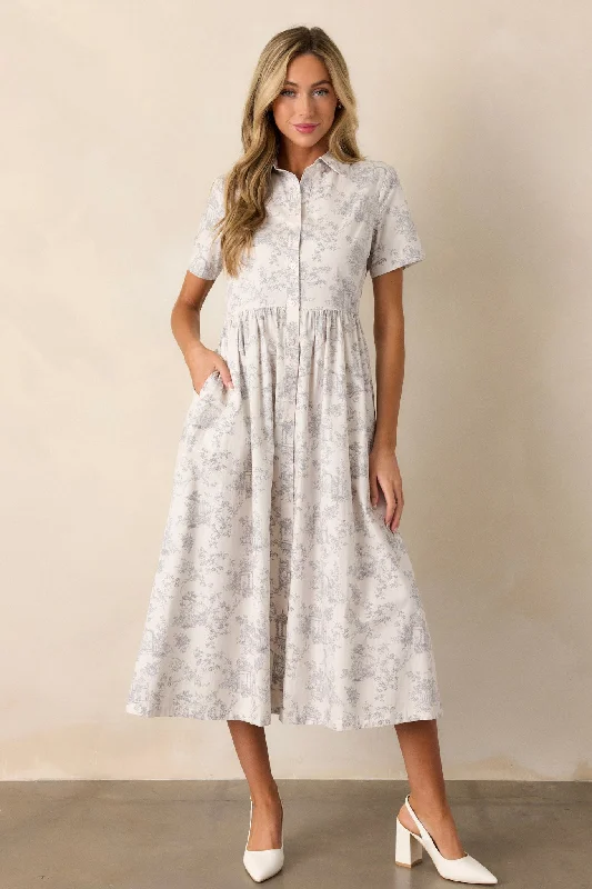 Believe It 100% Cotton Light Grey Toile Maxi Dress