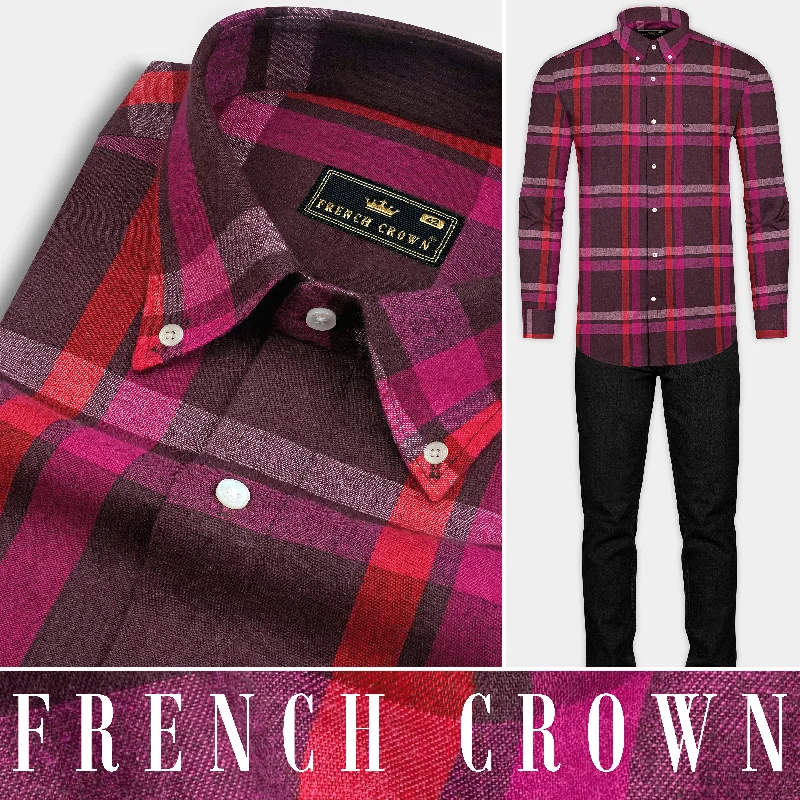 English Walnut and Mulberry Pink Plaid Flannel Shirt