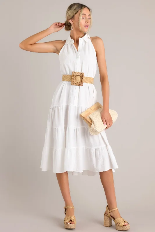 Pages Of Life White Button Front Midi Dress