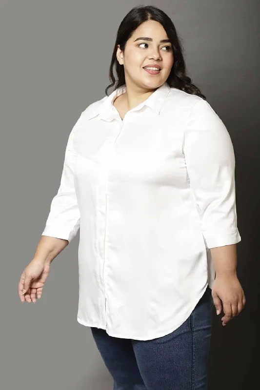 Plus Size White Satin Shirt