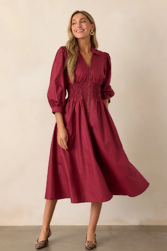 Shift in Perspective Dark Sangria Midi Dress