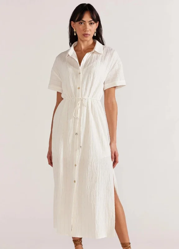 Staple the Label - Short Sleeve Maya Shirt Dress - White/Beige